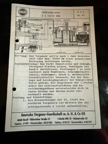 Nsu solex prüfanweisung - solex, 34